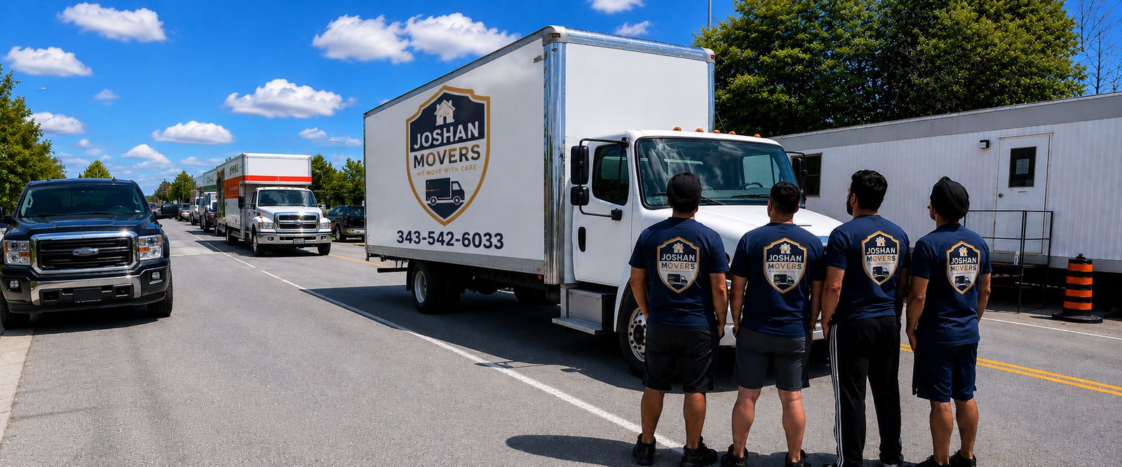 Professional movers carrying boxes